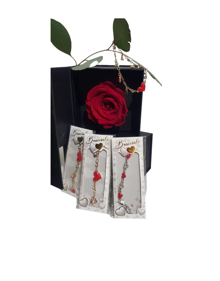 Rosa Stabilizzata Rossa con Bracciale - San Valentino 2023