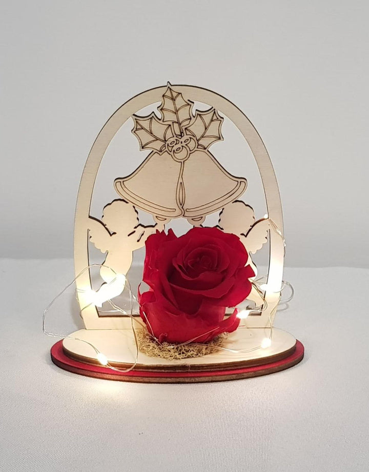 Rosa Stabilizzata Rossa con intaglio in legno - Campane
